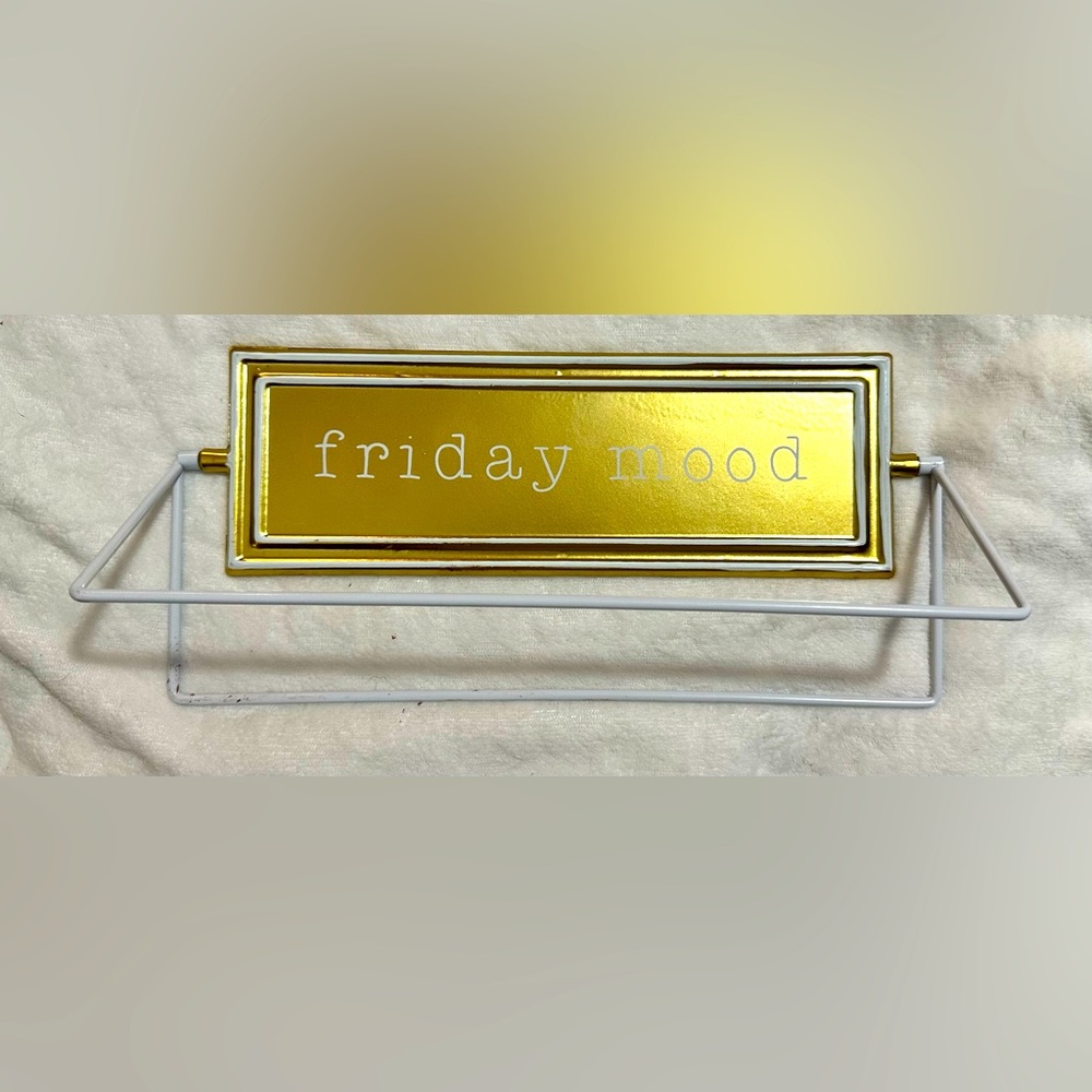 Monday/Friday Mood; Reversible Metal Office Flip Sign; Gold & White